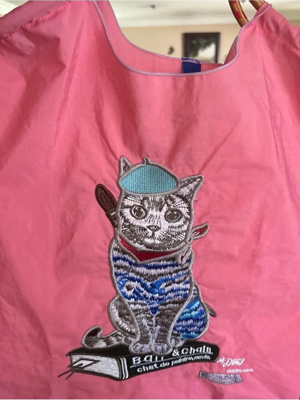 Pink Cat Tote Bag - cat artist Authentic[Ball & Chain] Embroidery Tote